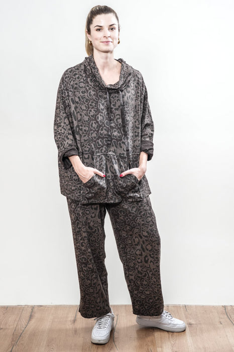 Pantalon en coton imprimé animalier marron/noir - Taille unique