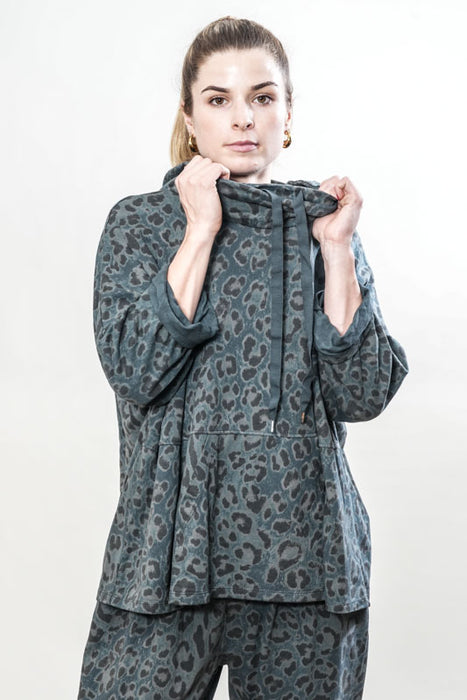 Pull en coton imprimé animal pétrole - Taille unique