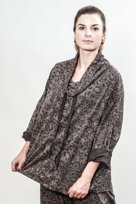 Pull en coton imprimé animal marron/noir - Taille unique