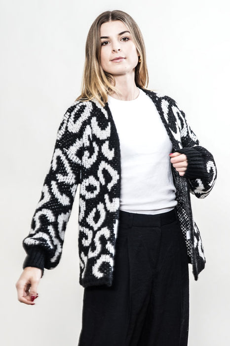 Cardigan à motifs blanc/noir - Taille unique