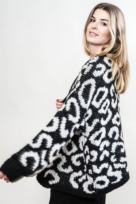 Cardigan à motifs blanc/noir - Taille unique