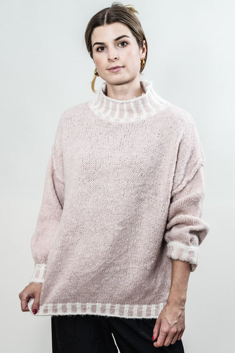 Pull tricoté vieux rose/beige - Taille unique