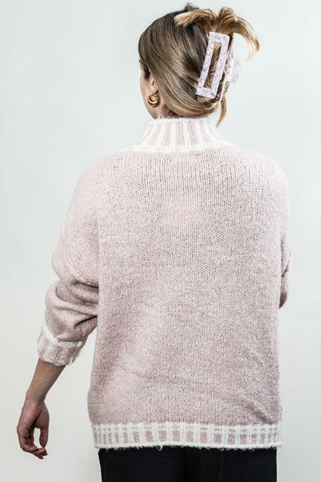 Pull tricoté vieux rose/beige - Taille unique