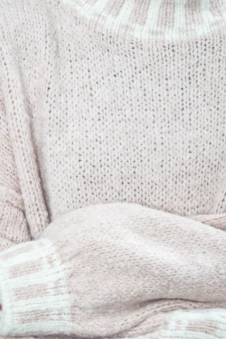 Pull tricoté vieux rose/beige - Taille unique