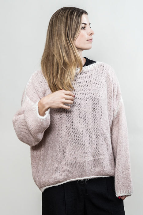 Pull tricoté vieux rose/beige - Taille unique