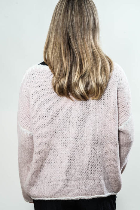 Pull tricoté vieux rose/beige - Taille unique