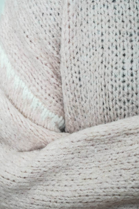 Pull tricoté vieux rose/beige - Taille unique