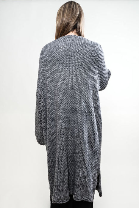 Long knitted coat dark grey - One Size