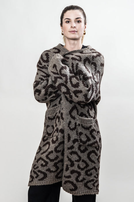 Long knitted coat brown/dark brown patterned - One Size