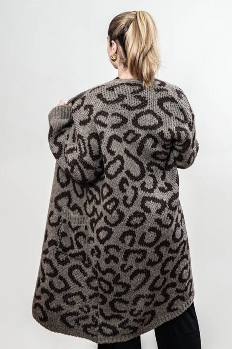 Long knitted coat brown/dark brown patterned - One Size