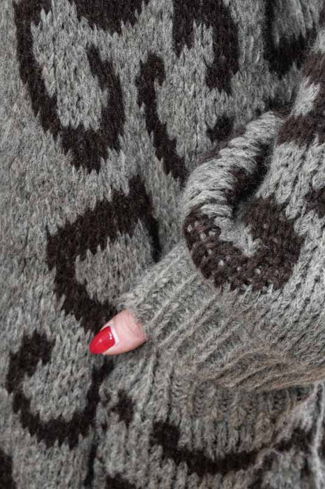 Long knitted coat brown/dark brown patterned - One Size