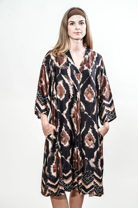 Long black/brown patterned dress - One Size