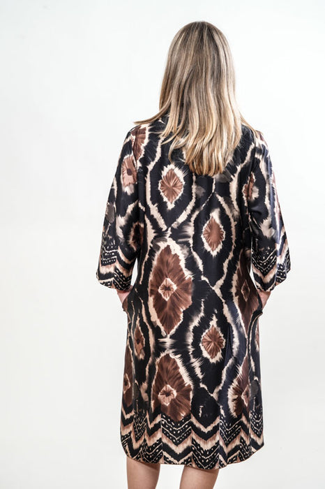 Long black/brown patterned dress - One Size
