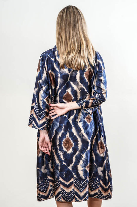 Long blue/beige patterned dress - One Size