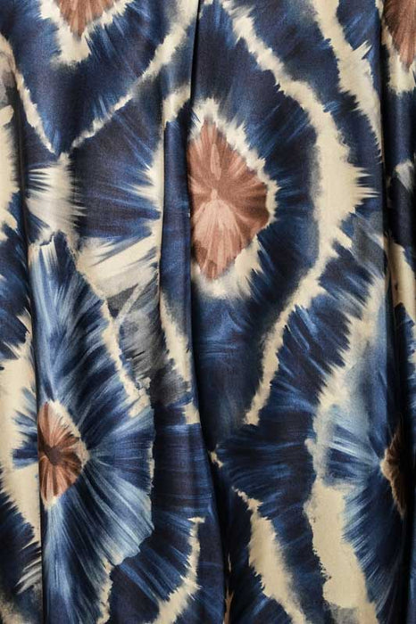 Long blue/beige patterned dress - One Size