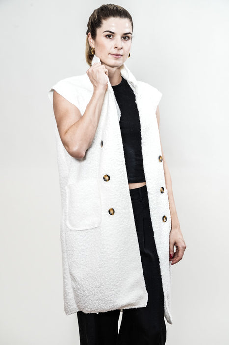 Gilet long en polyester blanc cassé - Taille unique