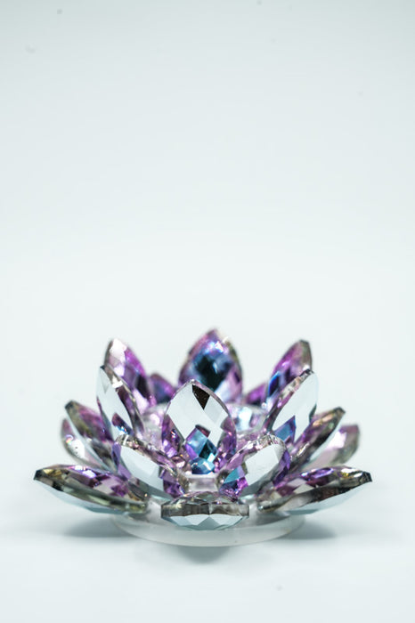 Kristallglas Kerzenständer Lotusblüte violett 8.5cm