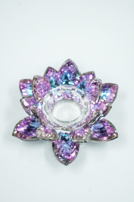 Kristallglas Kerzenständer Lotusblüte violett 8.5cm