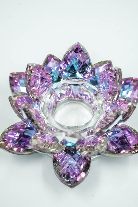 Kristallglas Kerzenständer Lotusblüte violett 8.5cm