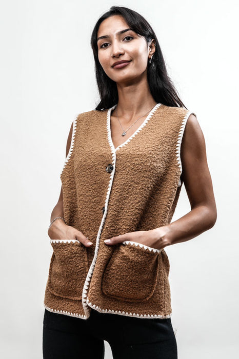 Gilet polyester camel/blanc - taille unique