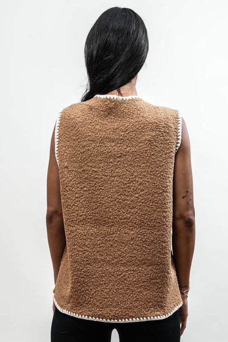 Gilet polyester camel/blanc - taille unique