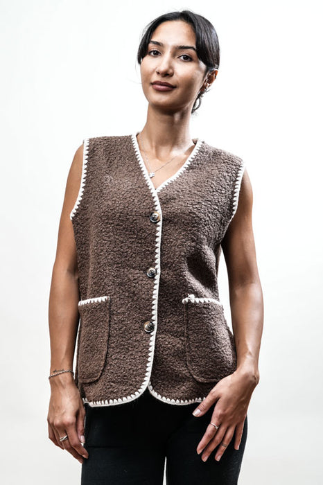 Gilet Polyester marron foncé/blanc - Taille unique