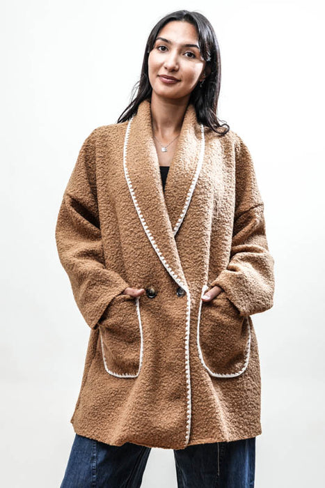 Veste 2 poches polyester camel/blanc - Taille unique