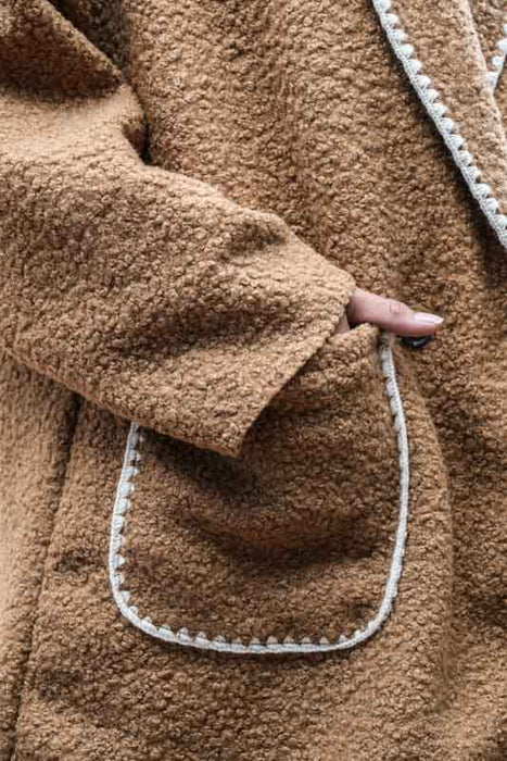 Veste 2 poches polyester camel/blanc - Taille unique