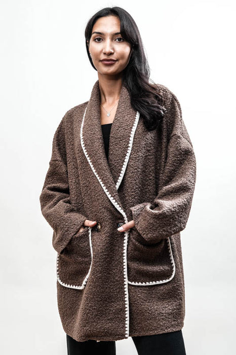 Jacket 2 pockets polyester dark brown/white - One Size