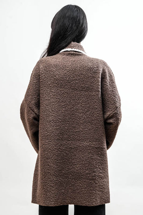 Jacket 2 pockets polyester dark brown/white - One Size