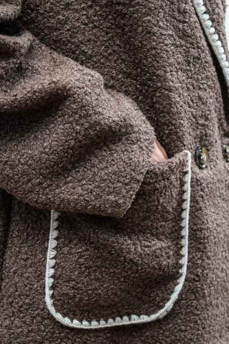 Jacket 2 pockets polyester dark brown/white - One Size