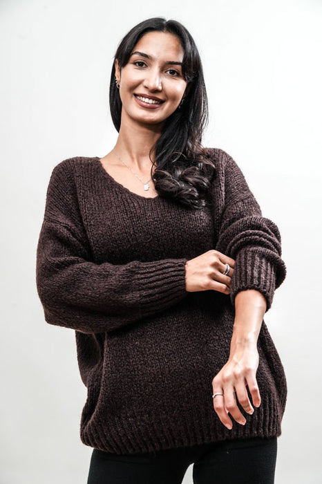 Pull tricoté marron foncé - Taille unique