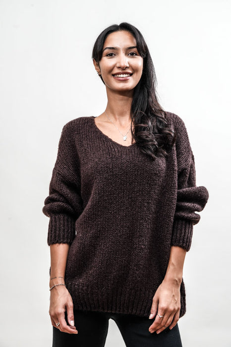 Pull tricoté marron foncé - Taille unique