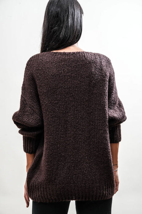 Pull tricoté marron foncé - Taille unique
