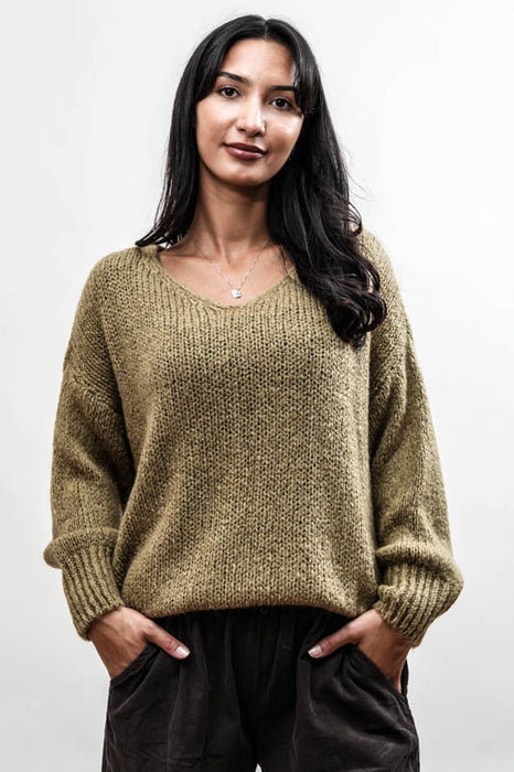 Pull tricoté vert olive - Taille unique