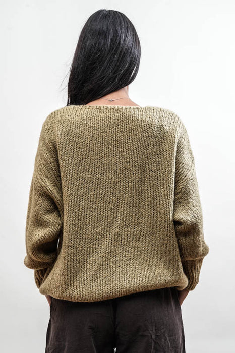 Pull tricoté vert olive - Taille unique