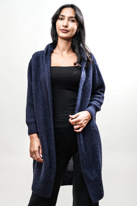 Cardigan long à capuche bleu marine - Taille unique