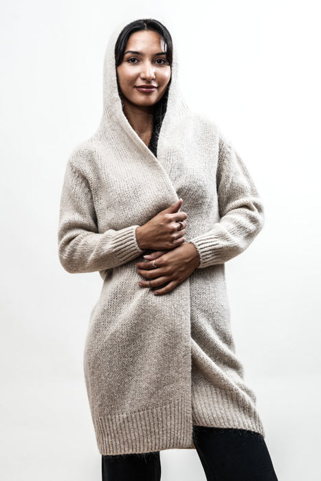Cardigan long à capuche beige - Taille unique