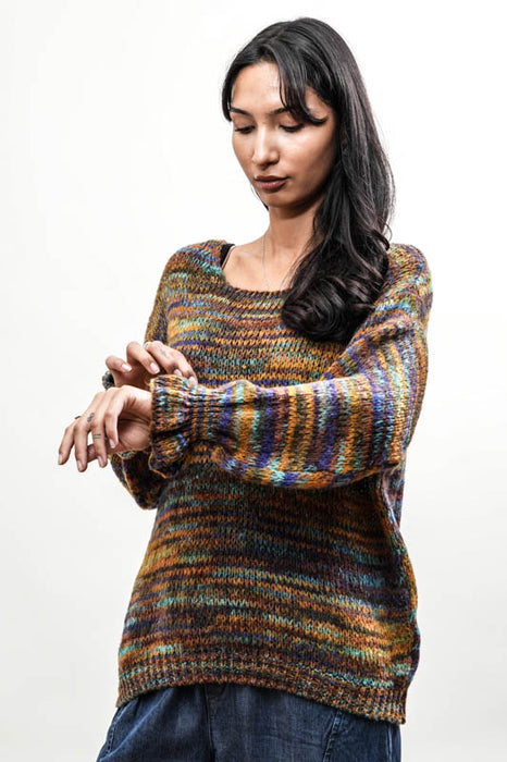 Pull tricoté rayé jaune/multicolore - Taille unique