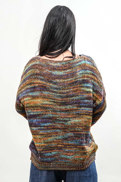 Pull tricoté rayé jaune/multicolore - Taille unique