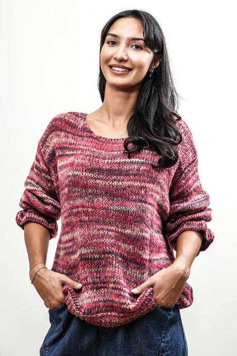 Pull tricoté à rayures rouges/multicolores - Taille unique