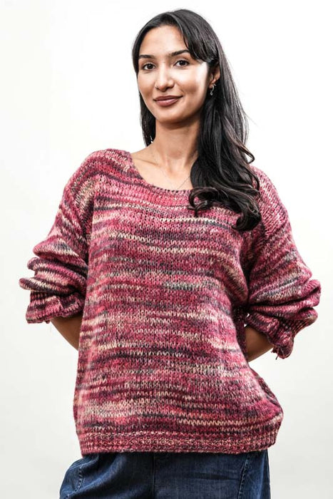 Pull tricoté à rayures rouges/multicolores - Taille unique