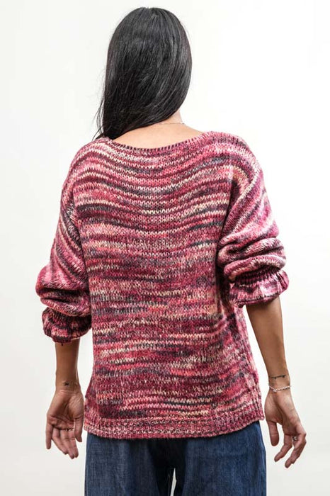 Pull tricoté à rayures rouges/multicolores - Taille unique