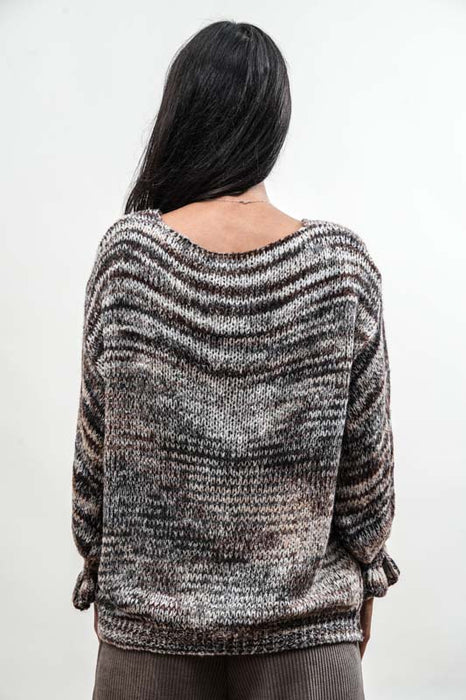 Pull en maille rayé marron/gris/multicolore - Taille unique