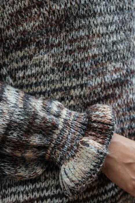 Pull en maille rayé marron/gris/multicolore - Taille unique