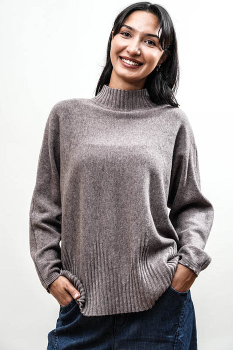 Pull tricoté viscose/nylon taupe - Taille unique