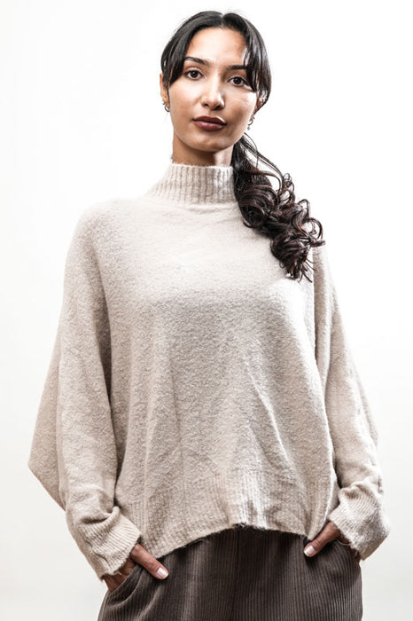 Pull en maille à manches chauve-souris, beige - Taille unique