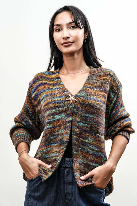 Cardigan court à rayures jaunes/multicolores - Taille unique