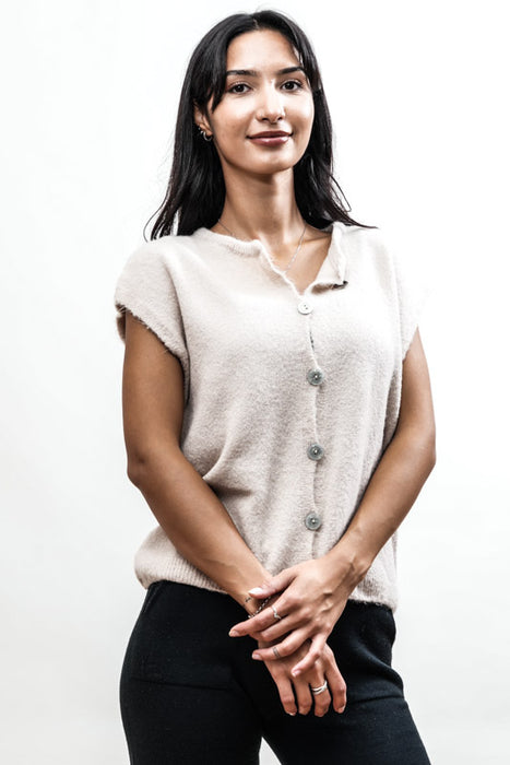 Gilet court en tricot beige - taille unique