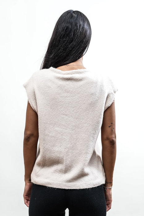 Gilet court en tricot beige - taille unique